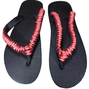 Beaded Flip Flops for Women Summer Style Sandals - (Pink, Red)